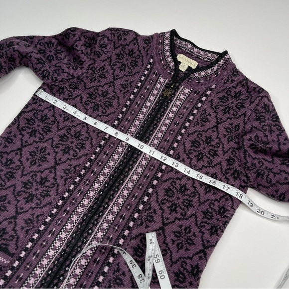 Fairisle Sweater Full Zip Cardigan Purple Wool Vintage Gorp Boho Winter Alpine - Picture 10 of 15